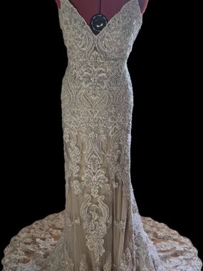 Allure Bridals Champagne Lace Beaded Gown